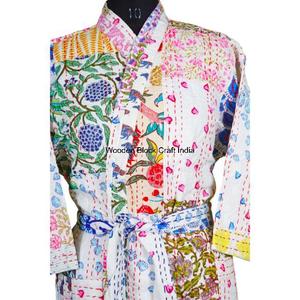 Handmade 100% Organic Cotton Kantha Quilted Jacket Women Summer Kimono Style Long Winter <b>Cardigan</b> Spring Eco-Friendly - Product Image 4