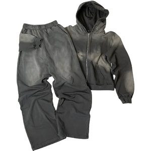 Survêtements Streetwear OEM Personnalisés en Coton Éponge Surdimensionnés à Fermeture Éclair pour Hommes, Survêtement Évasé Effet Délavé MADE BY BS 2026 - Product Image 1