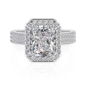 แหวนหมั้น Jeulia Pave Halo Cluster ทรงสี่เหลี่ยมผืนผ้า ชุบโรเดียมโรสโกลด์หรือชุบทอง - Product Image 1
