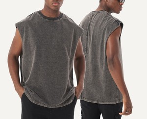 OEM Logo personnalisé high street extérieur lavé débardeur hommes lavé vintage tshirt gilet sans manches streetwear hipster débardeur - Product Image 1