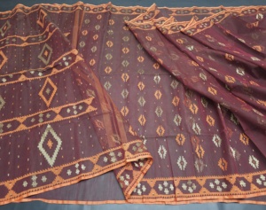 Nueva llegada Deshi Dhakai Jamdani Sharee calidad de exportación para mujeres JAMDANI tela azul rojo verde dorado cielo azul de Bangladesh - Product Image 2