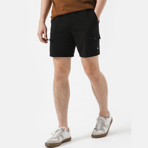 Bermudas informales de mezcla de algodón y cintura media para hombre, OEM, cierre de cintura elástica, patrón sólido, tela de lona tejida - Product Image 6