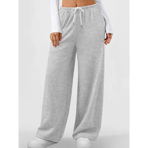 Pantalon de survêtement ample pour femme, respirant, couleur unie, taille à cordon, style tendance, pantalon de jogging, vêtements de sport, pantalon droit - Product Image 5