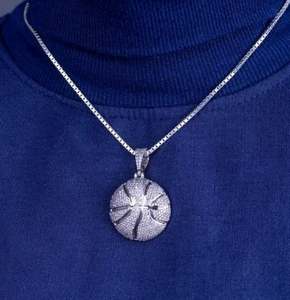 Pendentif ballon de basket-ball en argent sterling 925 pour homme Bijoux hip-hop glacés avec matériaux en alliage de diamants Cadeau pour les amateurs de sport - Product Image 2