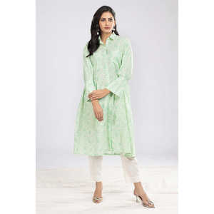 เสื้อเชิ้ตผ้าป๊อปลินพิมพ์ลายสีเขียวสำหรับผู้หญิง ฟรีไซส์ XL สไตล์ลำลองแบบตะวันตก ตกแต่งกระดุม ทรงยาว สำหรับฤดูใบไม้ร่วง ฤดูใบไม้ผลิ ฤดูร้อน - Product Image 3