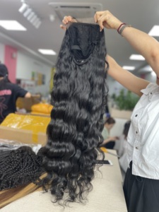 Haute qualité luxe ondulé chinois Remy cheveux non transformés naturel haute vague cheveux crus tissage Extensions Machine Double trame 100g - Product Image 4