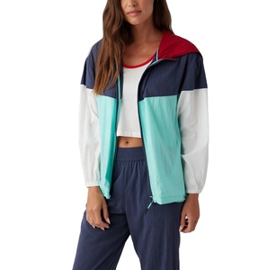 Women's Custom Color Block Fashion <b>Summer</b> Casual Hooded Zipper Waterproof Windbreaker <b>Lightweight</b> <b>Jacket</b> - Product Image 1