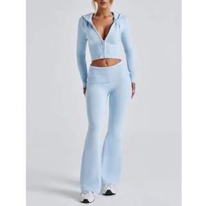 Ropa al por mayor para mujer: Sudadera con cremallera, ropa deportiva, conjuntos de chándal, conjunto tejido, pantalones de cintura baja Y2K, estilo casual liso. - Product Image 4