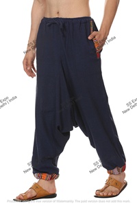 Pantalones de harén nepalí tribales de cintura alta de talla libre para hombre, ropa de calle holgada Bohemia ecológica para Yoga Aladino, tela informal clásica - Product Image 5