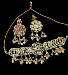 Conjunto de collar de patrimonio antiguo con cuentas de Kundan y gotas de perlas Meenakari para aspecto nupcial, joyería india, producto a granel - Product Image 2