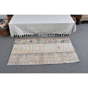 Alfombra de lana turca Vintage de 2x4,5 pies, diseño de retazos beige y marrón, técnica de tejido plano para decoraciones de sala de estar, 4m de ancho - Product Image 3