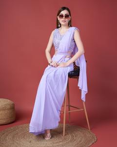 ผ้าส่าหรีมีขอบงานปักผ้า Georgette ล่าสุดดีไซน์เนอร์ - Product Image 2
