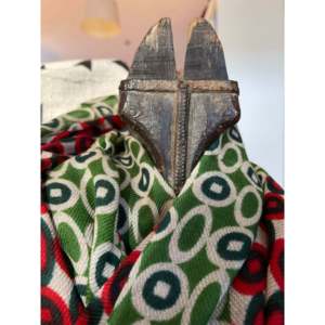 Manteau ou vêtement long en fine laine mérinos, vert, imprimé, style géométrique - Product Image 6