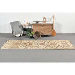 Alfombra turca Bohemia Vintage de 2,5x10 pies, Alfombra de habitación de látex de poliéster de lana de estilo clásico rectangular de retazos marrón beige - Product Image 1