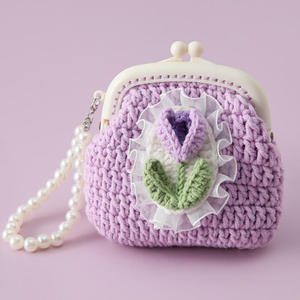 Sac à main mignon en crochet fait main avec chaîne de perles, mini sac tricoté pour enfants et femmes, pochette pour téléphone portable, porte-monnaie - Product Image 6