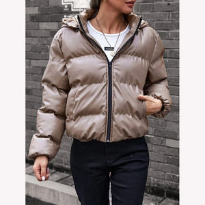 Veste matelassée tissée pour femme, chaude pour l'hiver, respirante, fermeture éclair intégrale, manches longues, légère, à capuche, épaisse et matelassée - Product Image 1