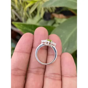 925 Silver Natural Peridot <b>Ring</b> with Oval Cut Gemstone Geometric Pattern Rhodium Plated Everyday Wear <b>Rings</b> - Product Image 6