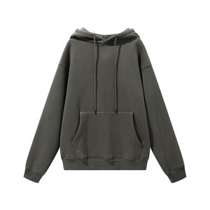 Sudadera con capucha de gran tamaño para hombre Premium estilo casual mezclado de algodón básico con puff en relieve y capucha larga bordada técnicas lavadas - Product Image 3