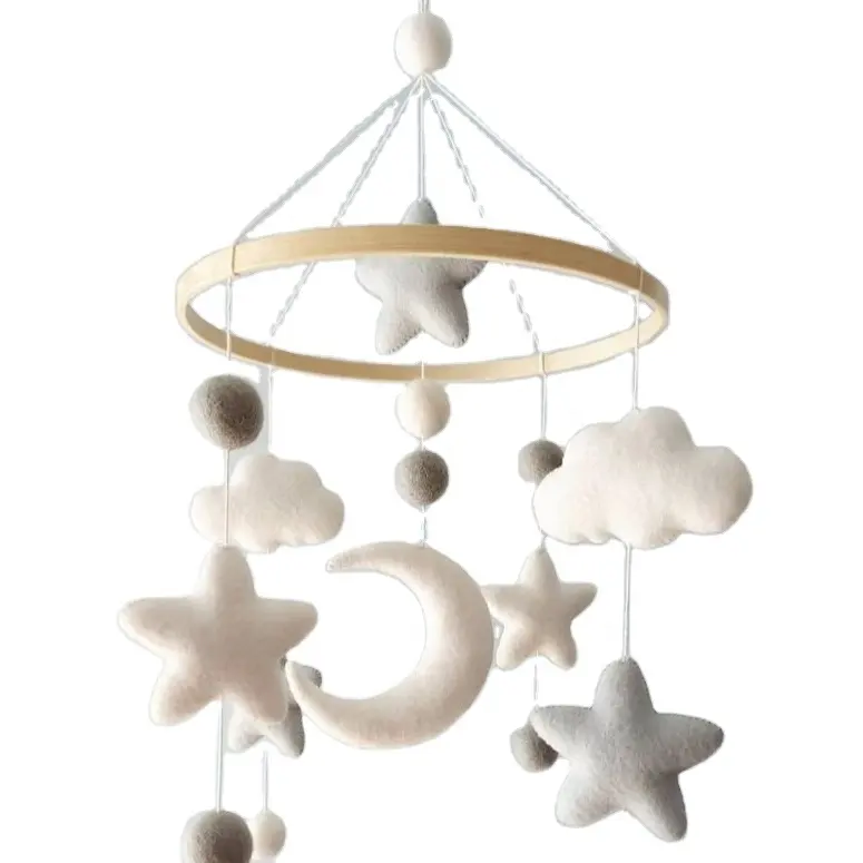 Atacado Handmade Wooden Berço Mobiles com Recheado Rainbow Cloud e Bell Decor Decoração Berçário Personalizado para o Bebê Menina