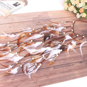 Bandeau de cheveux indien tissé avec plumes, style ethnique, bandeau <span class=keywords><strong>hippie</strong></span> avec perles, accessoires de tête bohèmes, bandeau <span class=keywords><strong>hippie</strong></span> avec plumes - Product Image 3