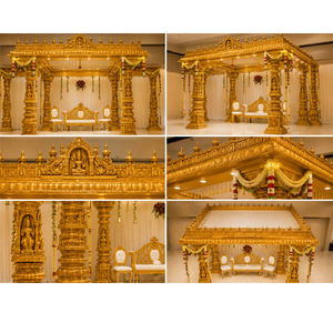 Nouvel Arrivage : Ensemble de Mandap Doré en Fibre, Style Temple Traditionnel, pour Mariage Sud-Indien, avec Manavarai et Balaji Sculptés avec des Motifs Complexes - Product Image 4