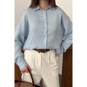 Camisa Oversize Bordada en Azul Bebé - Azul Bebé - Product Image 4