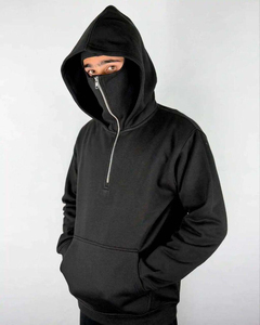 Sweats à capuche Ninja unisexes en molleton de coton 400 g/m² avec masque intégré, streetwear, respirant, double capuche, personnalisable, fermeture éclair - Product Image 5