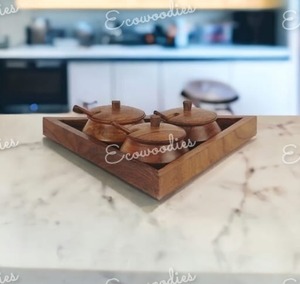 Cuenco triangular de madera maciza de decoración con Juego de tapa con bandejas para servir ambientador de boca Saunf/Misri para el hogar y la mesa de comedor - Product Image 5