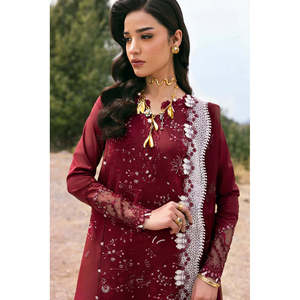 QALAMQAR Ensemble 3 pièces en mousseline de soie brodée, chemise brodée, dupatta brodée en tulle Khaadi, pantalon brodé - BIC-4695 - Product Image 2