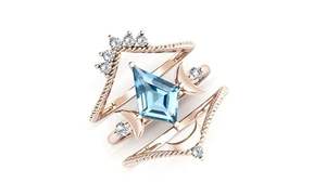 Anillo de Compromiso de Plata de Ley 925 Chapado en Oro Rosa con Topacio Azul, Juego de Anillos de Boda Art Deco de 3 Piezas, Anillo de Novia Único Certificado - Product Image 3