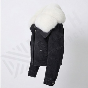 Veste en jean sur mesure de qualité pour femmes, design élégant, fermeture éclair verticale sur le devant, poche, style hip-hop de rue, couleur personnalisée - Product Image 3