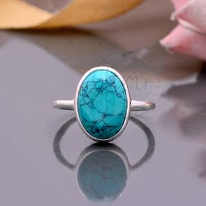 แหวนเงินเทอร์ควอยซ์สเตอร์ลิง925สินค้ามาใหม่ทำด้วยมือรูปไข่พลอยฮาวไลท์เครื่องประดับเก๋ๆสไตล์โบฮีเมียนสำหรับผู้หญิง - Product Image 2