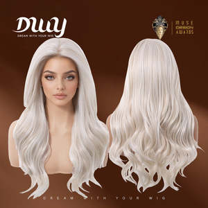 Perruque synthétique Silas C-DWY sans colle, longue, style bouclé blond platine, avec dentelle transparente, 136 Lace Front - Product Image 5