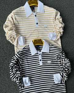 Sudadera de verano de manga corta de algodón 100% para hombre, jersey de gran tamaño con estampado de rayas, Tops cómodos transpirables, verano transpirable - Product Image 6