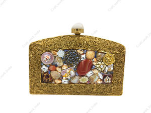 Luxury Handmade Panelled Metal <b>Clutch</b> with Multi Stone Crystal Bead Inlay Art Frame Statement Designer Evening <b>Bag</b> gift her - Product Image 2