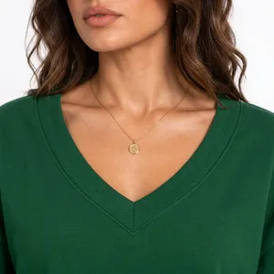 Conjunto de 2 piezas de punto de algodón para mujer, verde, con cuello en V, holgado, informal, con cordón y bolsillos, para primavera y verano - Product Image 3