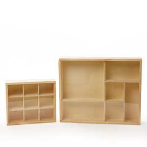 Natural Pine Wood 9 Section Standing Trays with <b>Clear</b> Sliding Top Tabletop Installation Type - Product Image 3