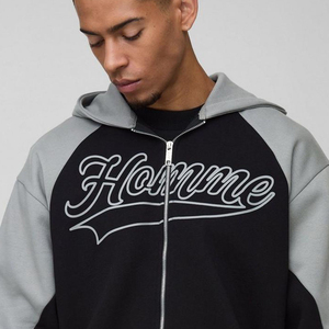 Charbon de bois de haute qualité surdimensionné Boxy Color Block Homme imprimé zippé à travers les sweats à capuche pour hommes coton mélangé personnalisé en gros - Product Image 3