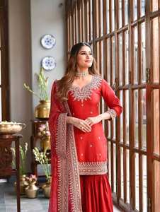 Nouveau look tendance, salwar kameez dupatta avec broderie lourde, travail de paillettes, réversible, séchage rapide, vêtements de fête, prix de gros - Product Image 5