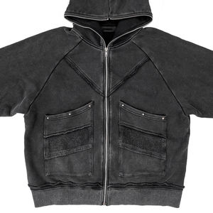 Veste en coton personnalisée de haute qualité pour jeune garçon Veste en jean vintage à capuche zippée délavée à l'acide Design de mode Veste de taille libre - Product Image 2