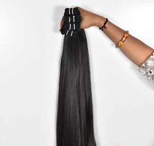 Extensions de cheveux humains 100% vierges non traités, noirs, soyeux, Remy indiens, texture Kinky Straight, en gros, 100g - Product Image 4