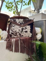 Tas Selempang Kulit Sapi Gaya Barat Terbaru dengan Rumbai, Tas Rumbai Gaya Gypsy Vintage, Tas Kulit Berbulu untuk Wanita