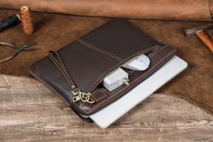 Handmade Genuine Leather Modern Portable <b>Laptop</b> Sleeve Business Organizer Office Work Portfolio Durable Executive Classic Retro - Product Image 2