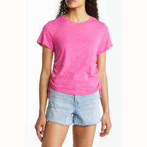 T-shirt personnalisé pour femmes 51% coton 49% rayonne avec cordon de serrage latéral pour hommes - Product Image 1