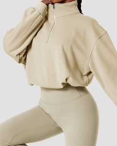 Sweats à capuche courts à col roulé avec fermeture éclair pour femme haut court surdimensionné à épaules tombantes sweats à capuche coupe skinny pour femme - Product Image 6