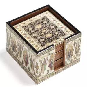 Posavasos Clásicos de Madera Meena con Intrincados Patrones de Esmalte, Ecológicos, Duraderos, que Añaden Elegancia Cultural a Mesas de Comedor/Cafetería - Product Image 1