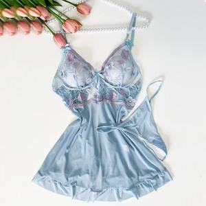 Robe de lingerie babydoll <span class=keywords><strong>en</strong></span> dentelle bleu clair à imprimé lèvres, <span class=keywords><strong>nuisette</strong></span> <span class=keywords><strong>en</strong></span> maille à fines bretelles avec nœud - Product Image 4