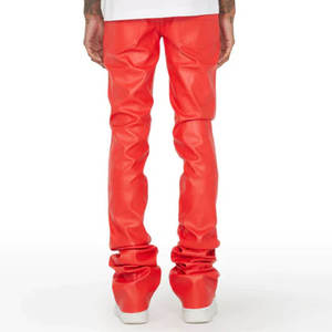 Dernière mode streetwear, pantalon en cuir pour homme, taille mi-haute, décontracté, droit, léger, coupe-vent, respirant, fermeture éclair - Product Image 2