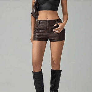 High Quality Women's Leather Shorts Custom <b>Logo</b> <b>Design</b> OEM Windproof Eco-Friendly Breathable Casual Summer Wear Customized Color - Product Image 5