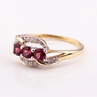 Cincin Pasangan Bersertifikat Bella Vintage Bentuk Mahkota Perak Potongan Brilian Batu Garnet Pave Wanita Perak Sterling 925 Thailand